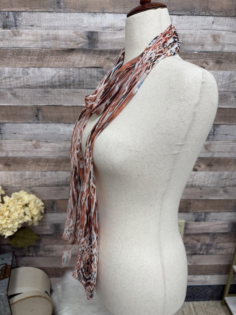 Coral, Brown & Cream Abstract Scarf