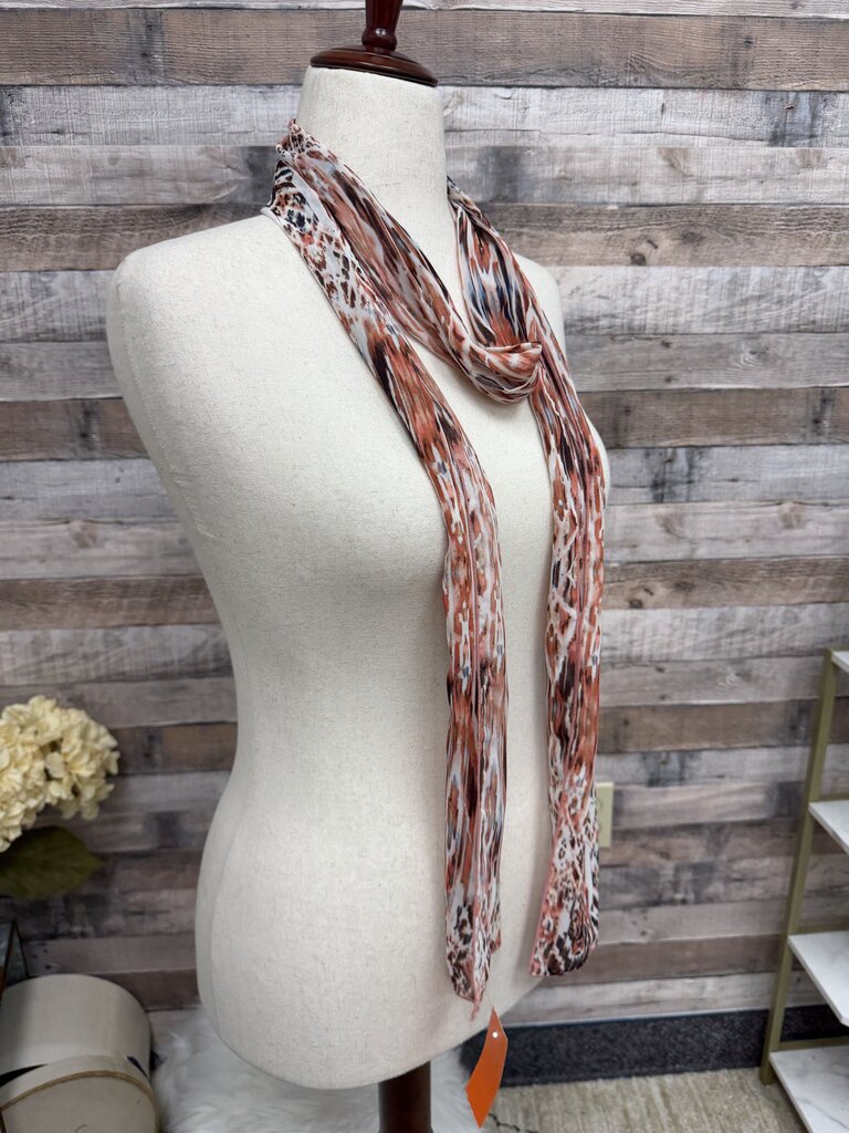 Coral, Brown & Cream Abstract Scarf