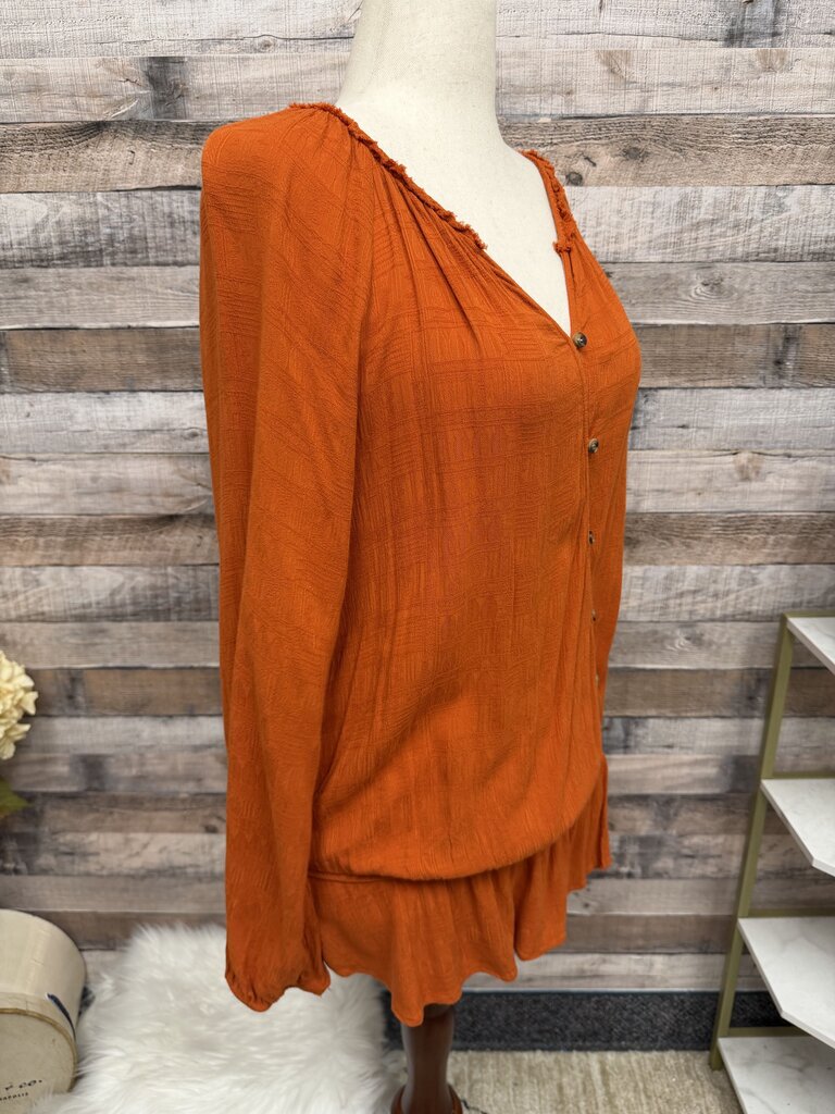 Democracy Burnt Orange Long Sleeve Side Button Front