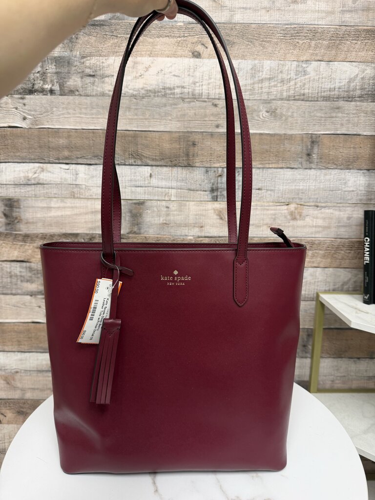 Kate Spade Deep Berry Leather Tote w/Fringe Detail
