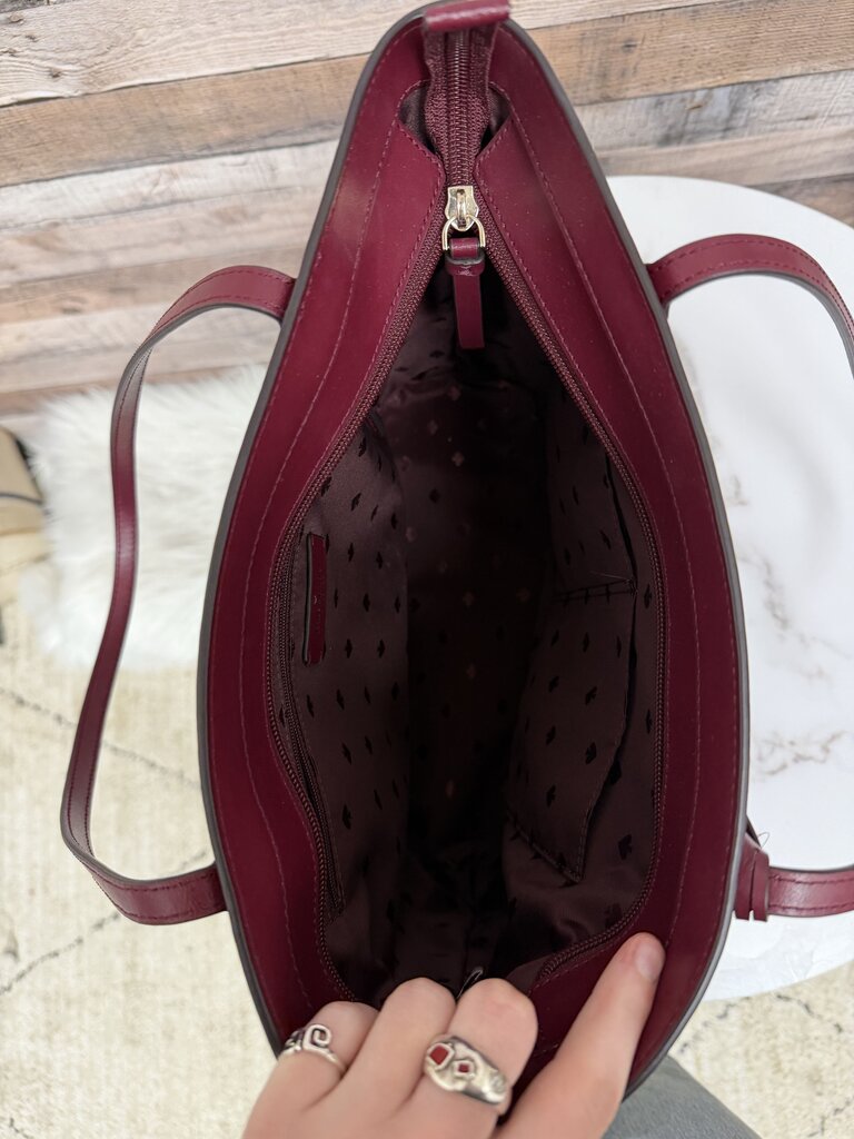 Kate Spade Deep Berry Leather Tote w/Fringe Detail