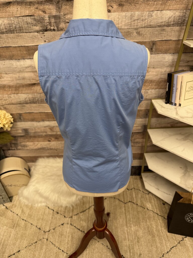 Ann Taylor Lt Blue Sleeveless Pleated Button Down Blouse