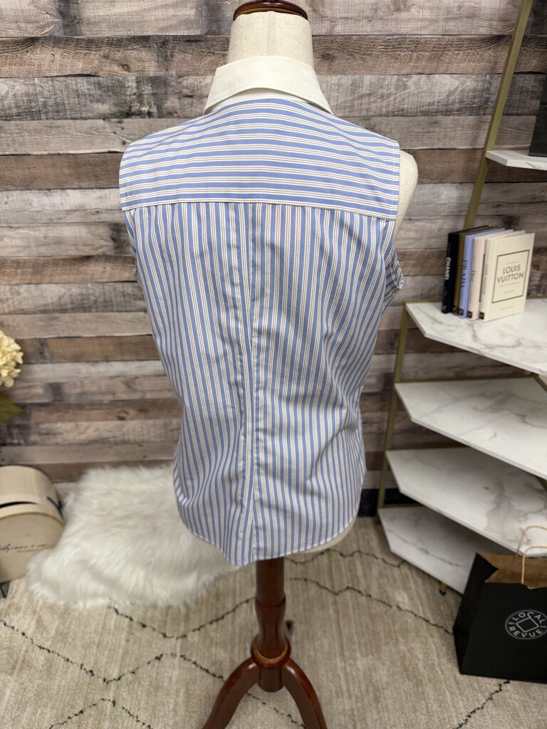 Ann Taylor Blue & White Striped Sleeveless Button Down