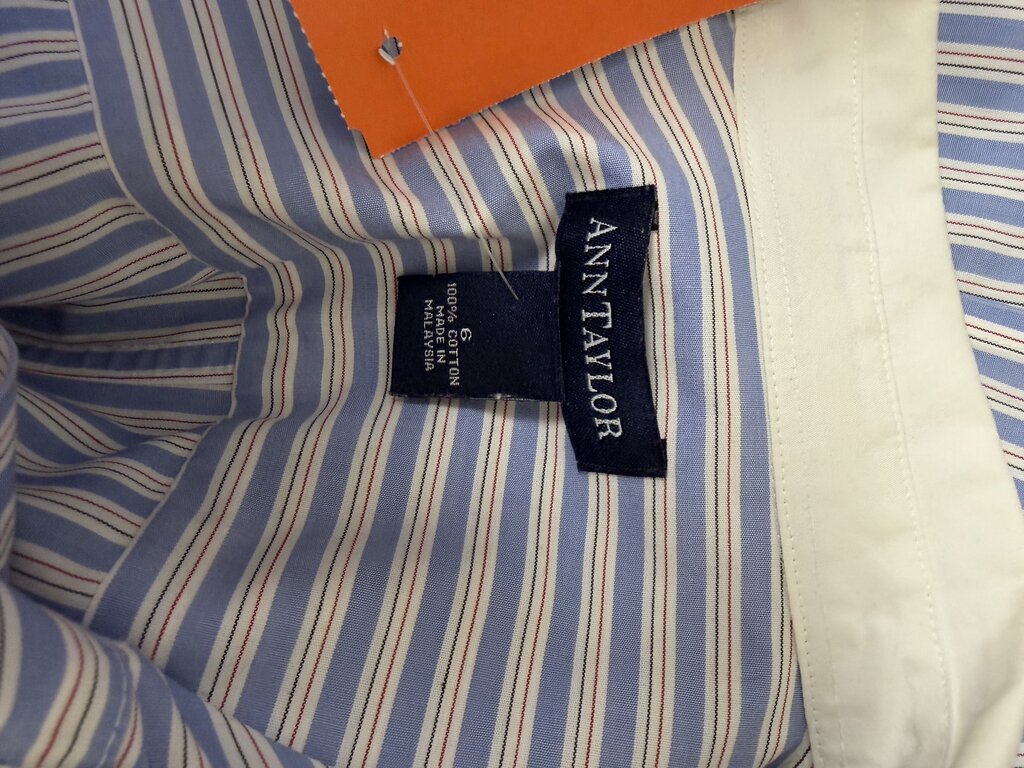 Ann Taylor Blue & White Striped Sleeveless Button Down