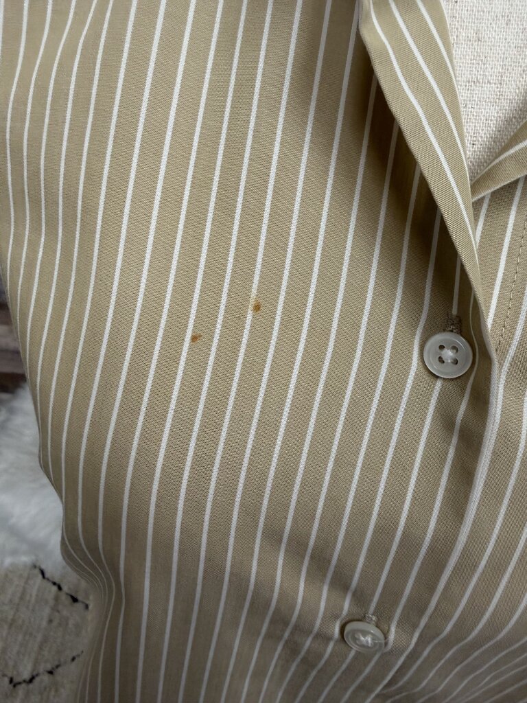 Ann Taylor Tan & White Striped Sleeveless Button Down