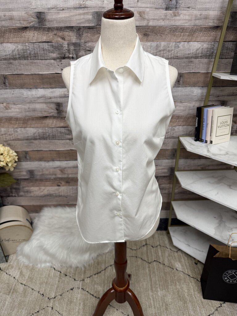 Ann Taylor White Sleeveless Button Down