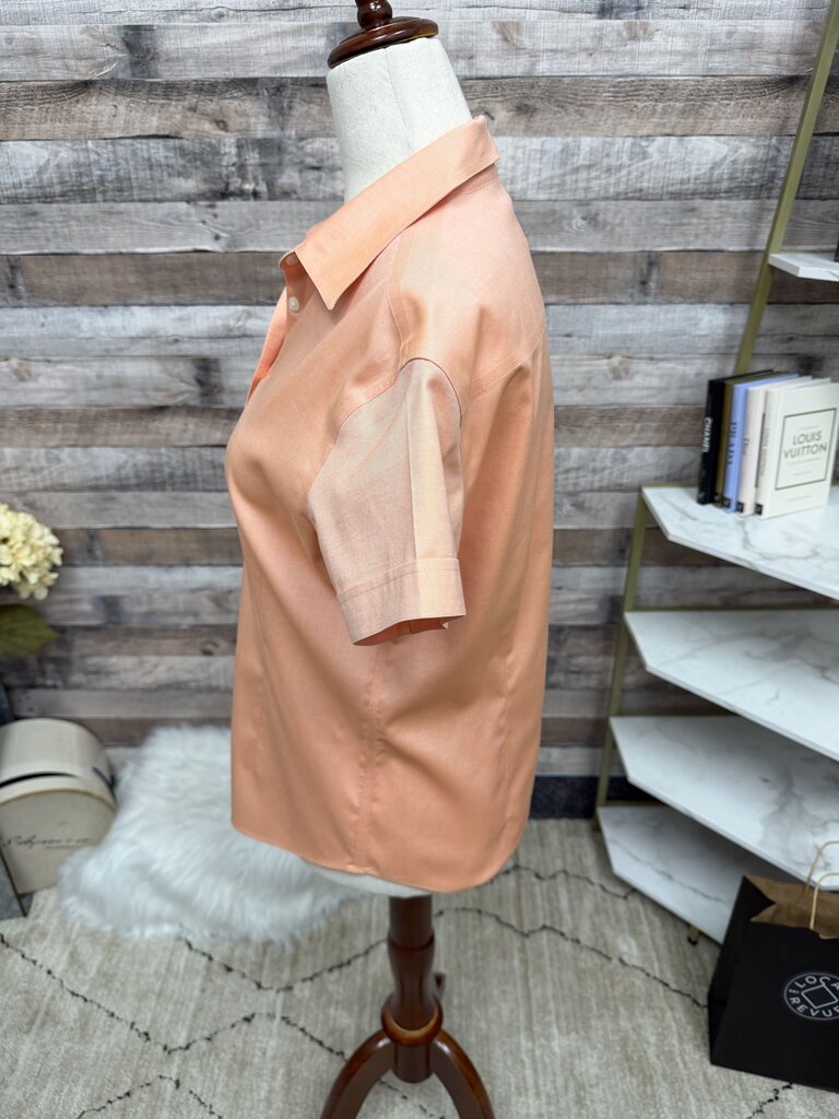 Brooks Brothers Peach Fitted Short Sleeve Button Down