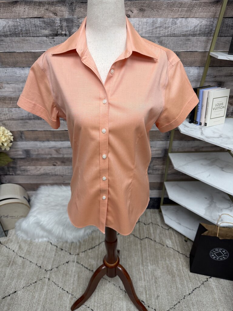 Brooks Brothers Peach Fitted Short Sleeve Button Down
