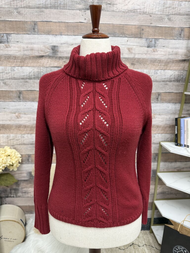 LOFT burgundy red cable knit turtleneck sweater Loft burgundy medium women SWEATERS