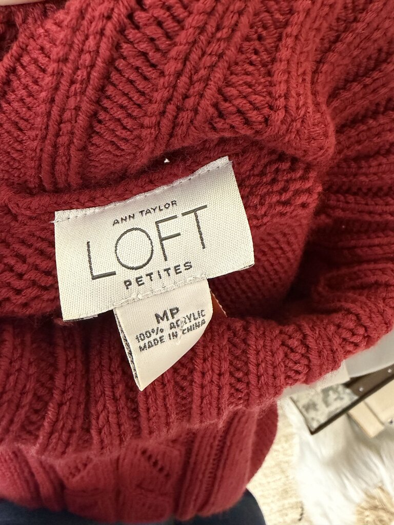 LOFT burgundy red cable knit turtleneck sweater Loft burgundy medium women SWEATERS