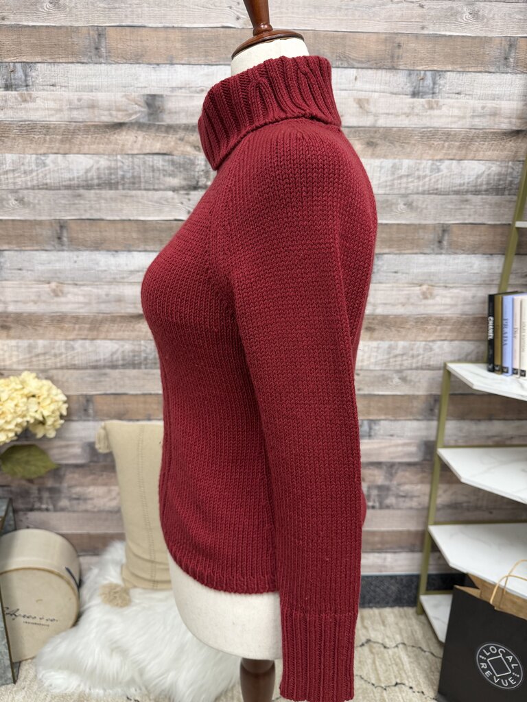 LOFT burgundy red cable knit turtleneck sweater Loft burgundy medium women SWEATERS