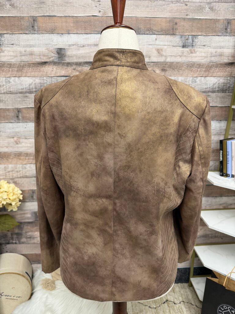 chicos metallic brown faux suede moto style jacket