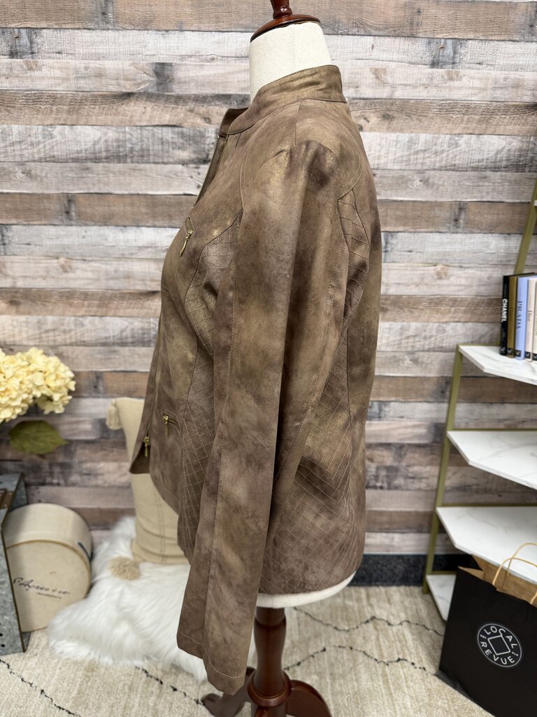 chicos metallic brown faux suede moto style jacket