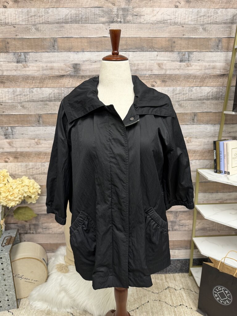 Chicos black button front jacket with large collar