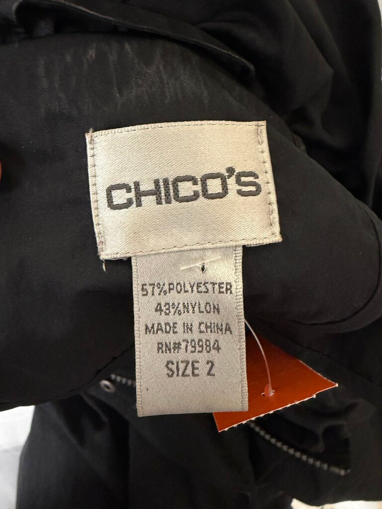 Chicos black button front jacket with large collar