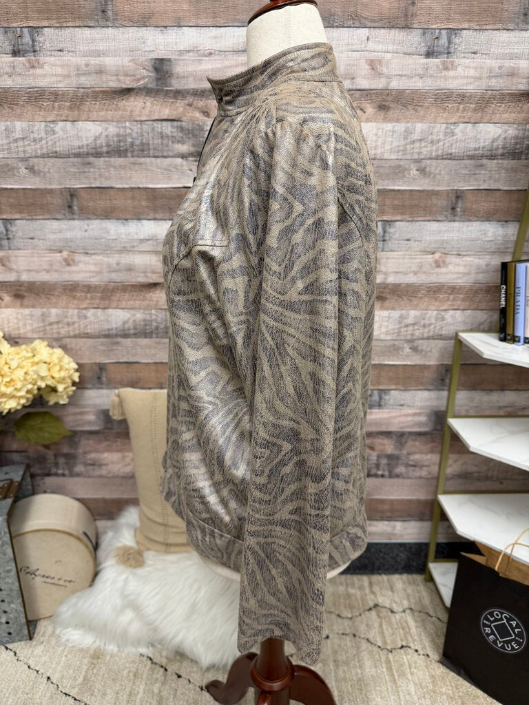 Chicos metallic animal print bomber