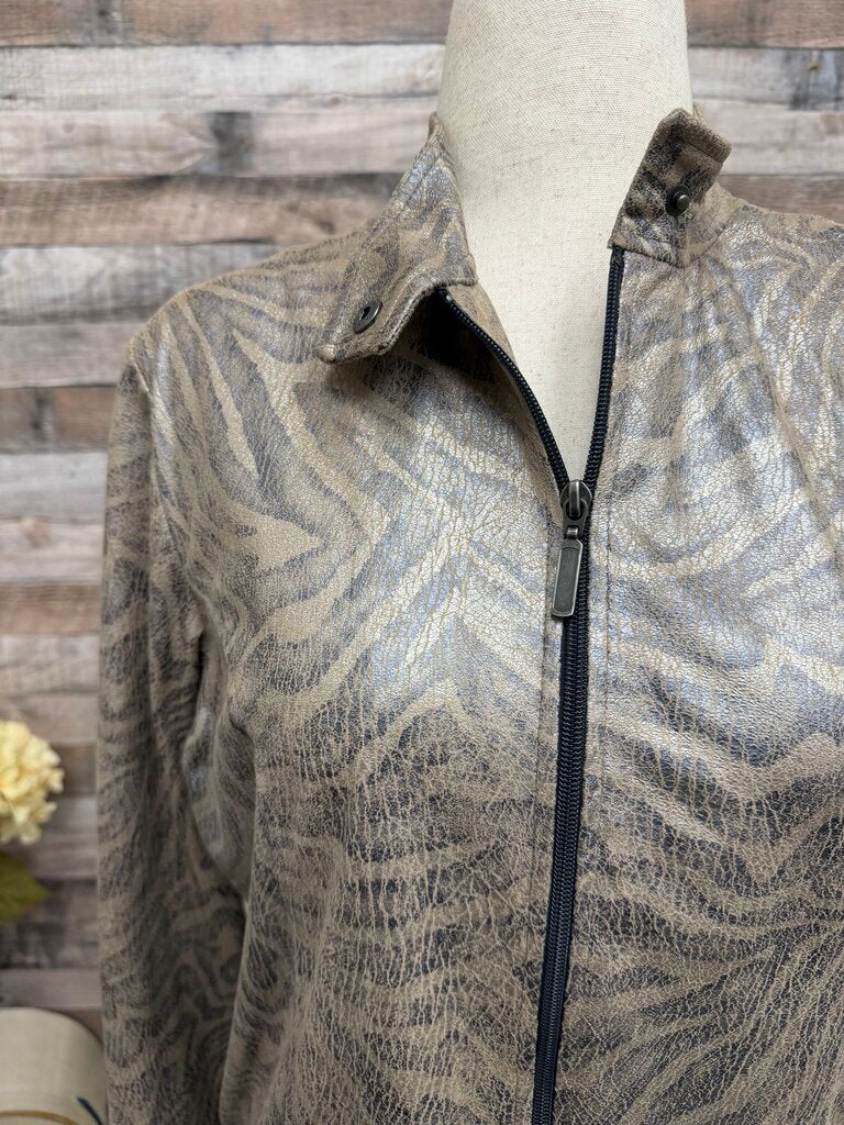 Chicos metallic animal print bomber