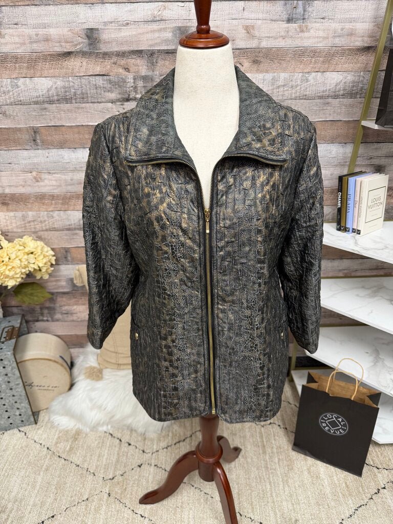 JM Collection animal print zip up bomber style jacket