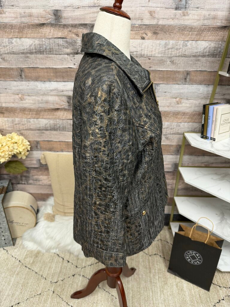 JM Collection animal print zip up bomber style jacket