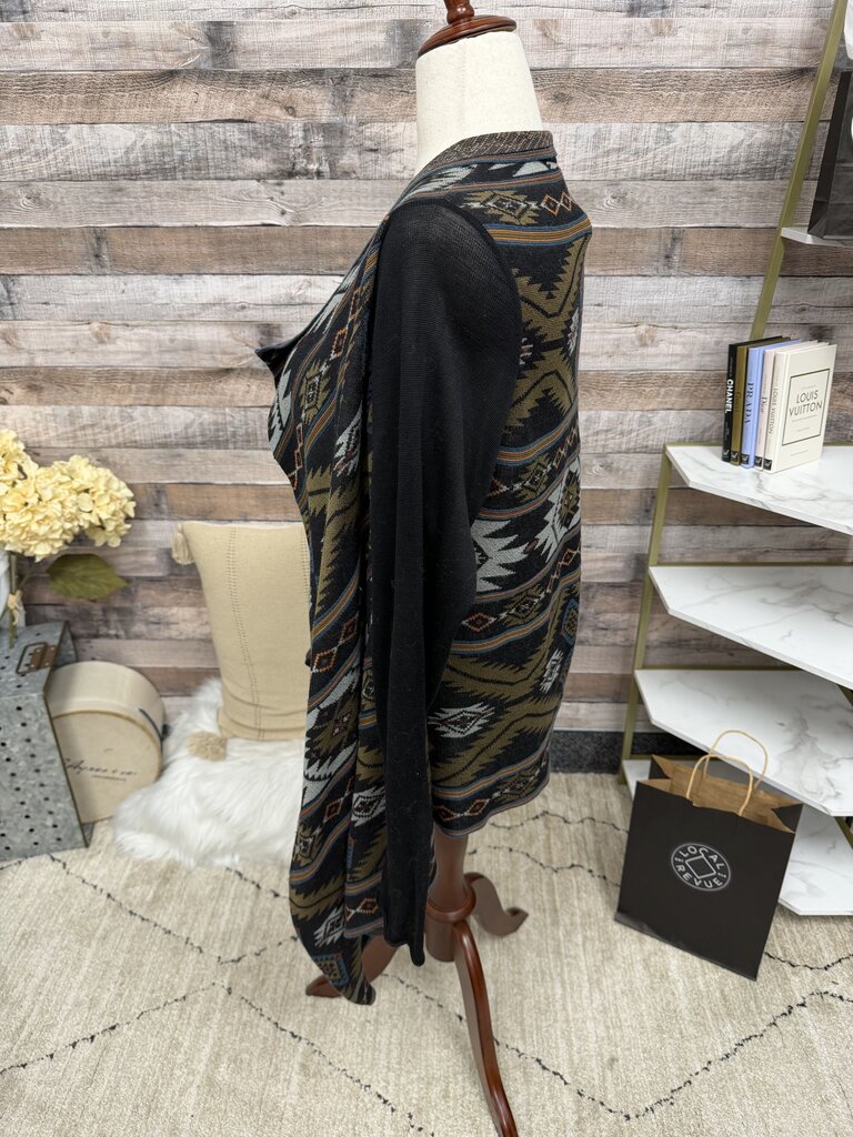 Peruvian Connection brown/black long sleeve tunic burnout velvet print