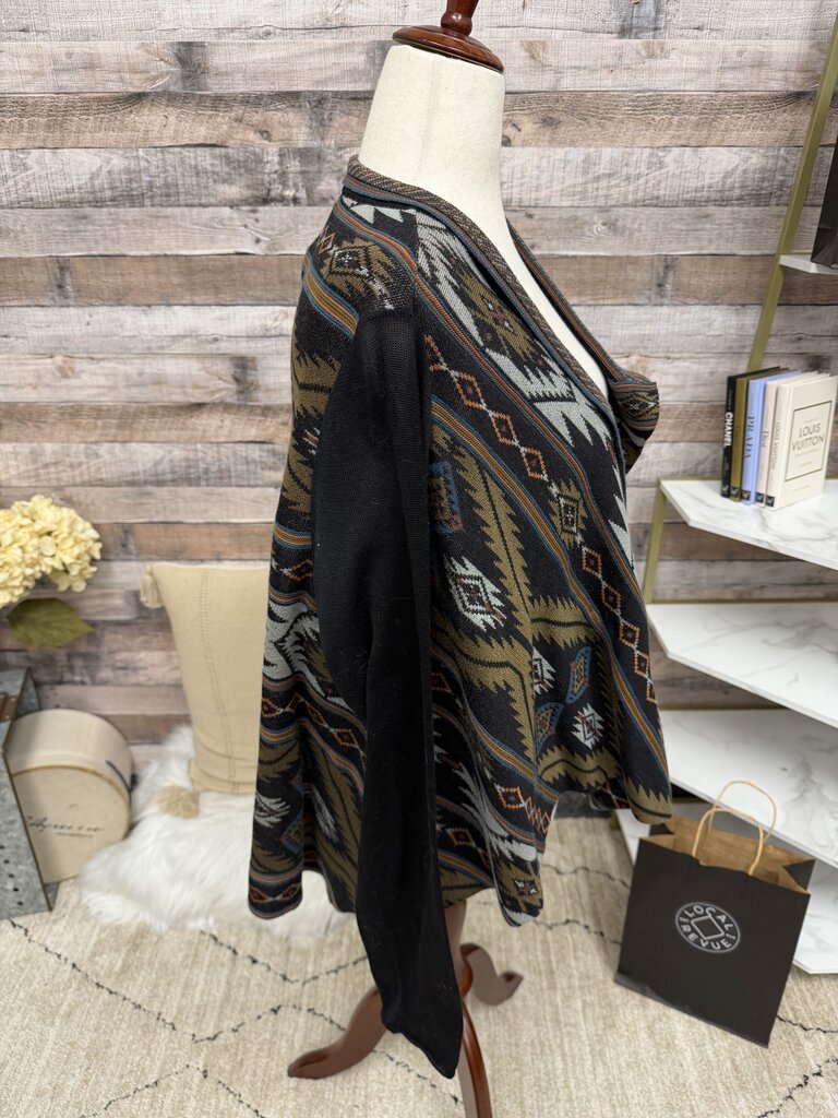 Peruvian Connection brown/black long sleeve tunic burnout velvet print