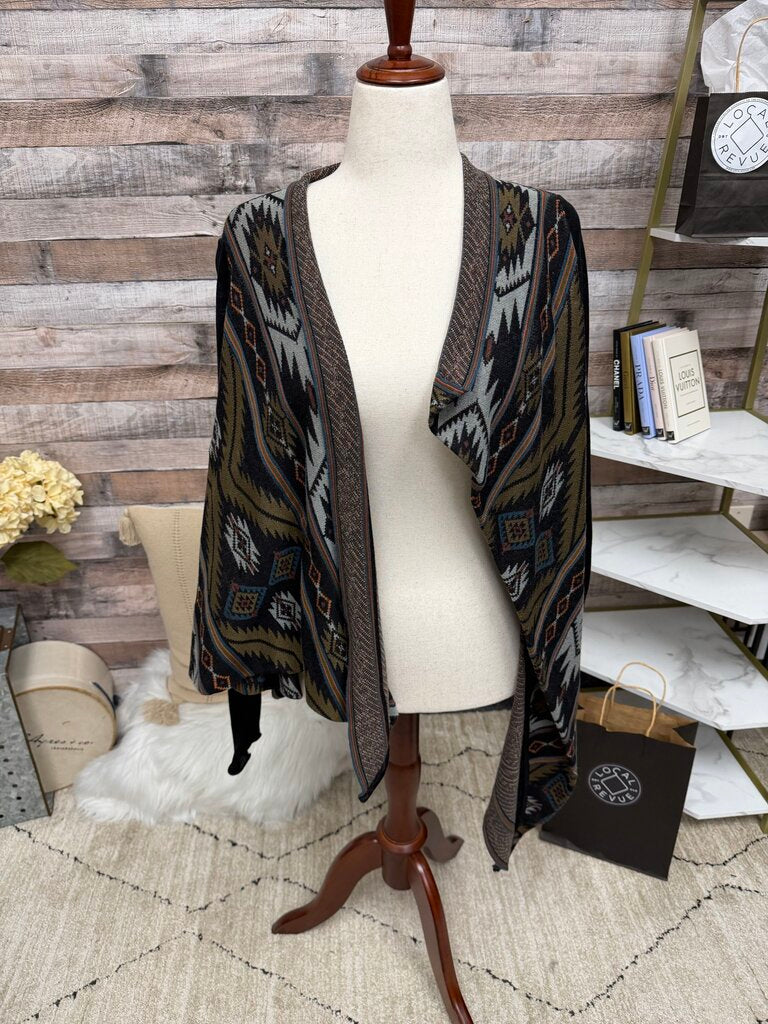 Peruvian Connection brown/black long sleeve tunic burnout velvet print