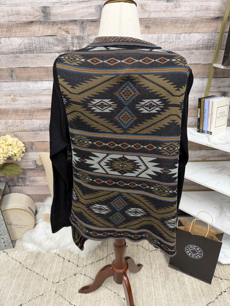 Peruvian Connection brown/black long sleeve tunic burnout velvet print