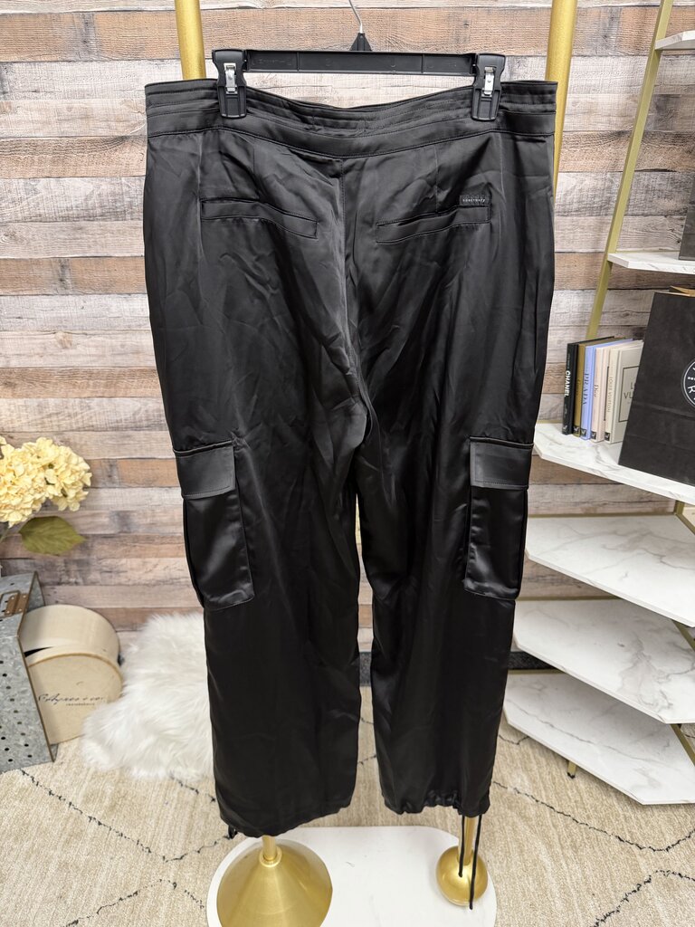 Sanctuary Black Satin Cargo Drawstring Pants