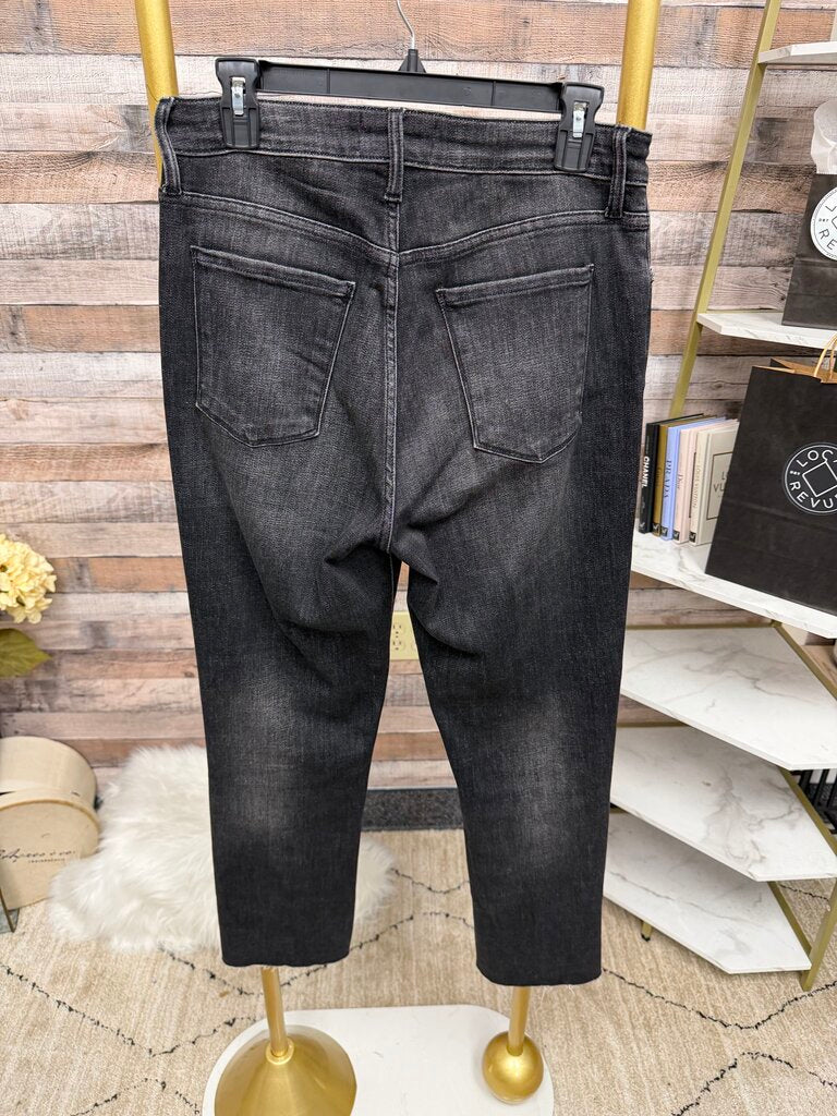 Evereve Black Distressed Raw Hem Button Fly Denim