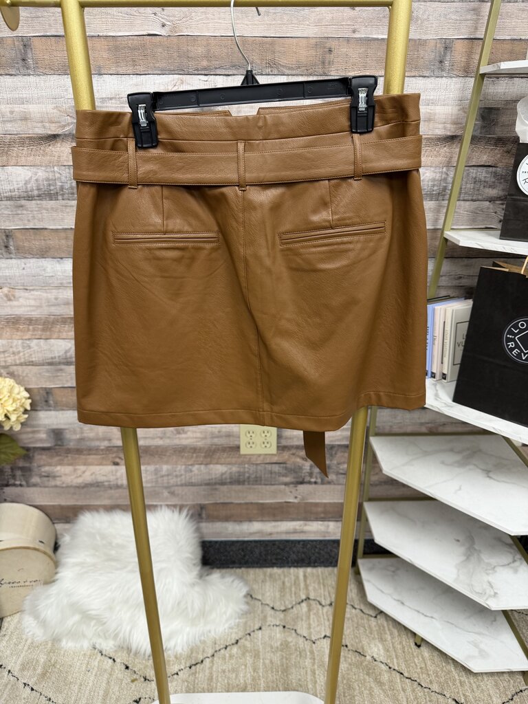 Paige NWT Faux Leather Brown Belted Mini Skirt