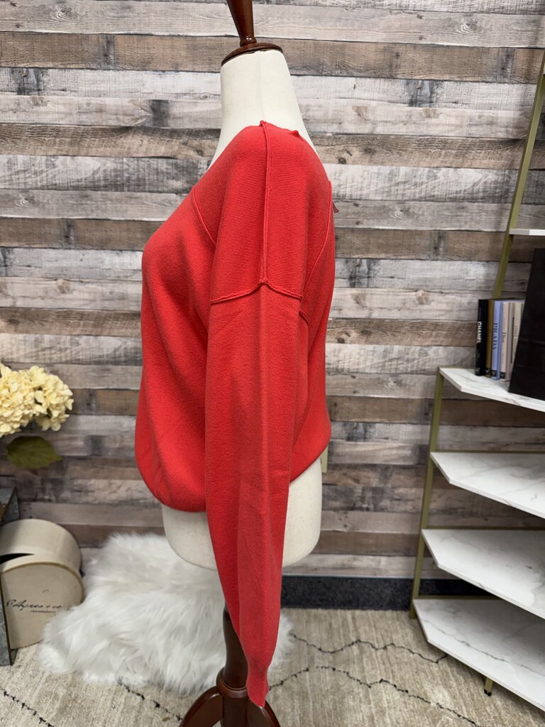 Line and Dot Red Asymmetrical Neckline Knit Top