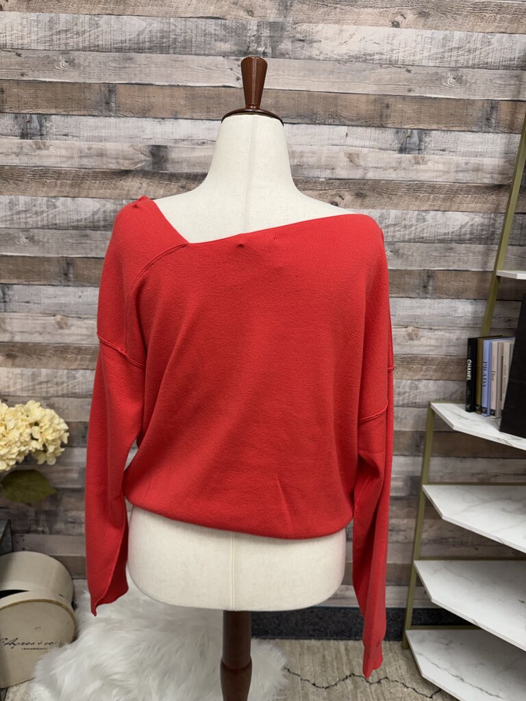 Line and Dot Red Asymmetrical Neckline Knit Top Line and Dot Red L women SWEATERS