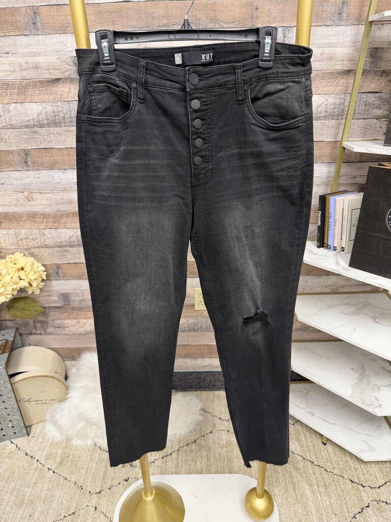 Kut Black High Rise Button Fly Distressed Skinny