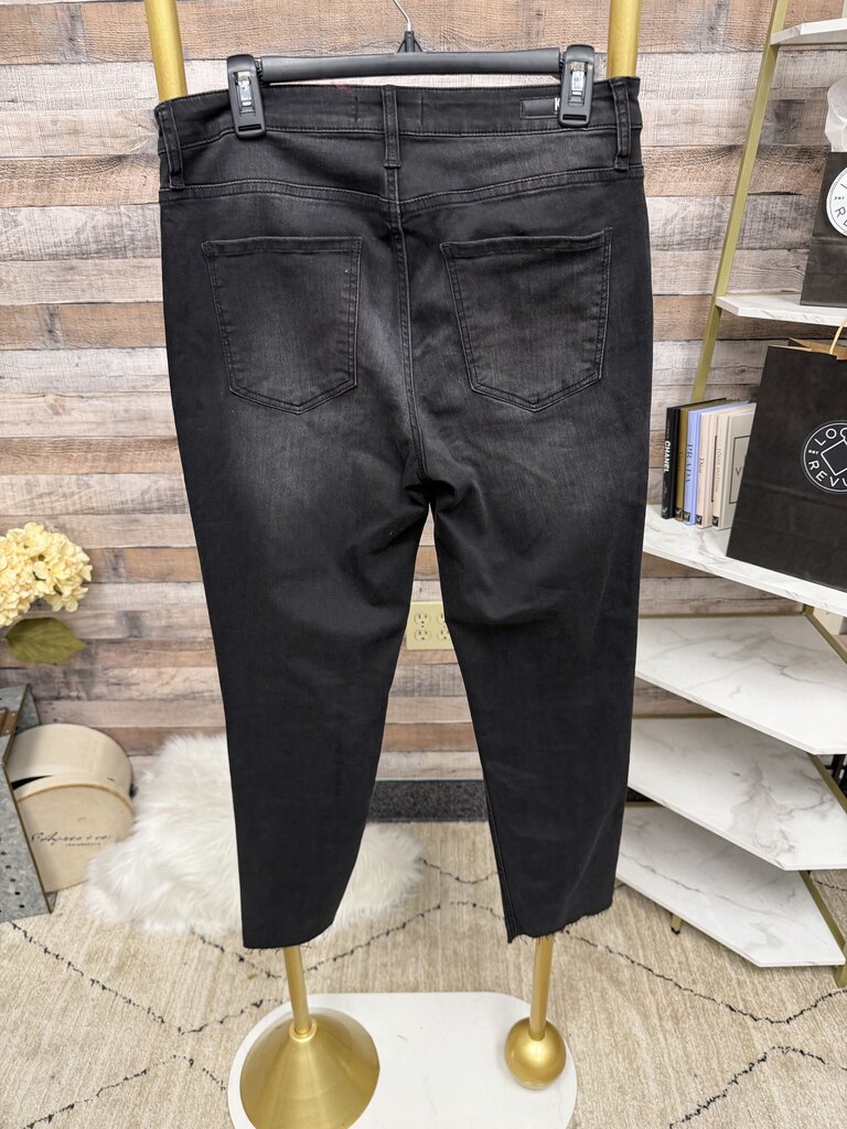 Kut Black High Rise Button Fly Distressed Skinny
