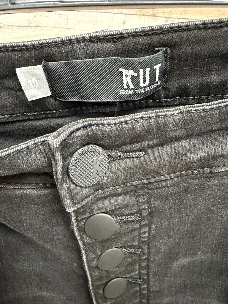 Kut Black High Rise Button Fly Distressed Skinny