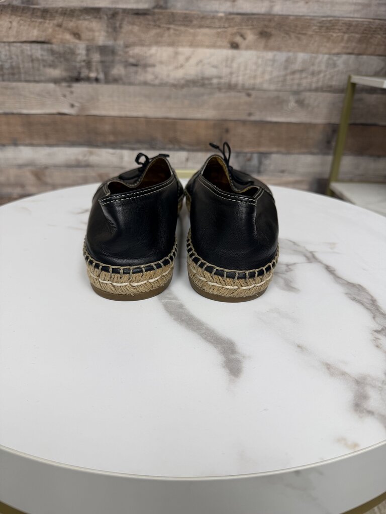 Prada Black Leather Slip-on Braided Jute Espadrilles Flats