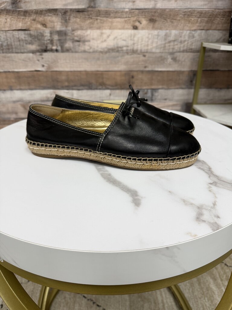 Prada Black Leather Slip-on Braided Jute Espadrilles Flats