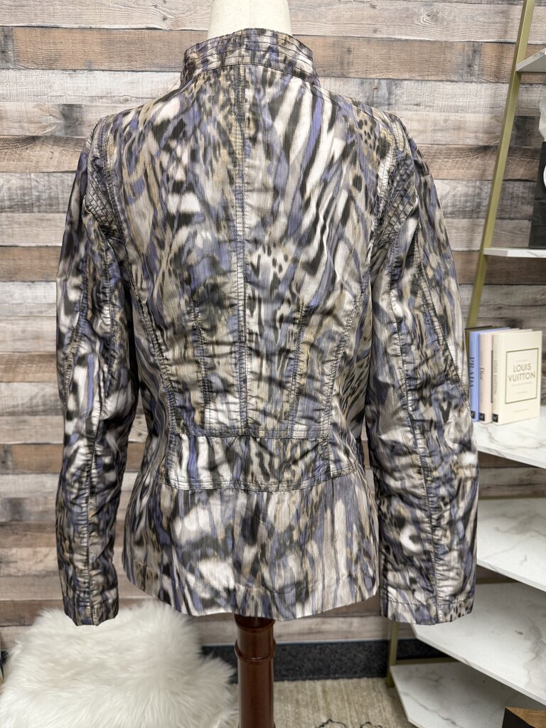 Chicos abstract print zip front jacket with pockets