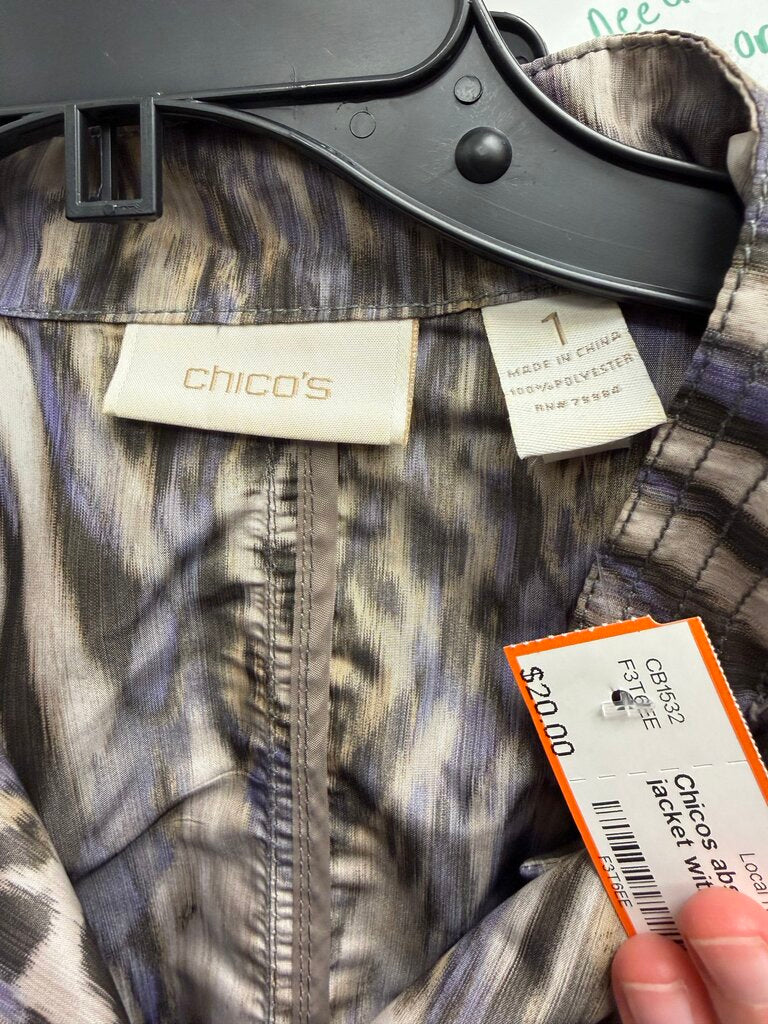 Chicos abstract print zip front jacket with pockets