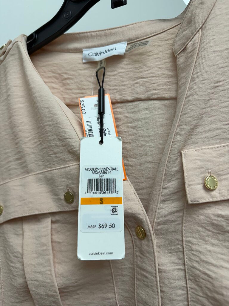 Calvin Klein pink roll tab button down shirt NWT