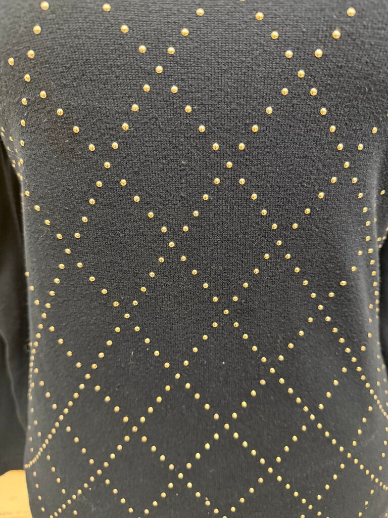 Tommy Hilfiger navy v-neck sweater with gold studded argyle pattern