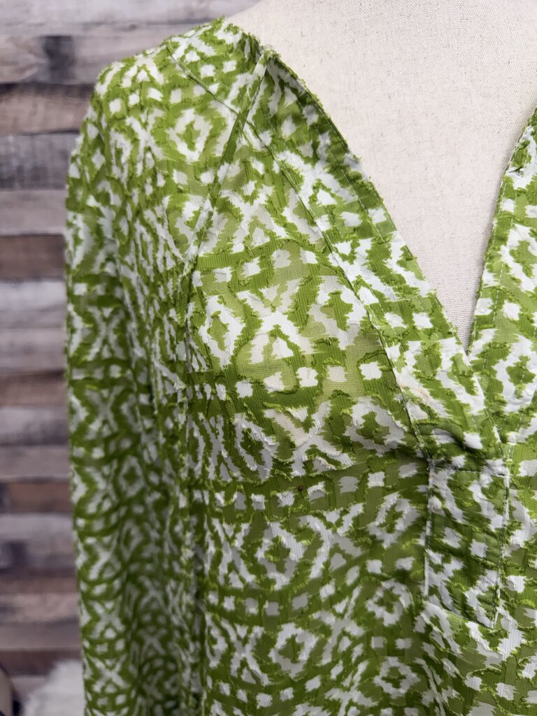 Chicos green/white semi sheer tunic top with geometric pattern