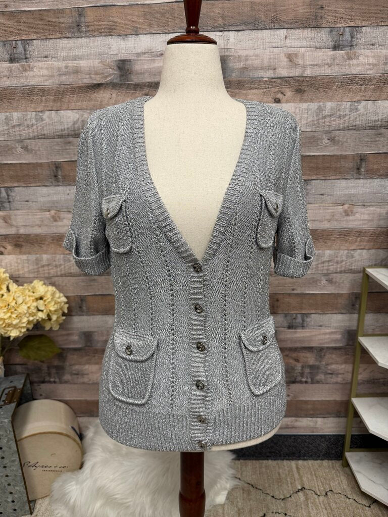 Black House White Market silver metallic knit cardigan