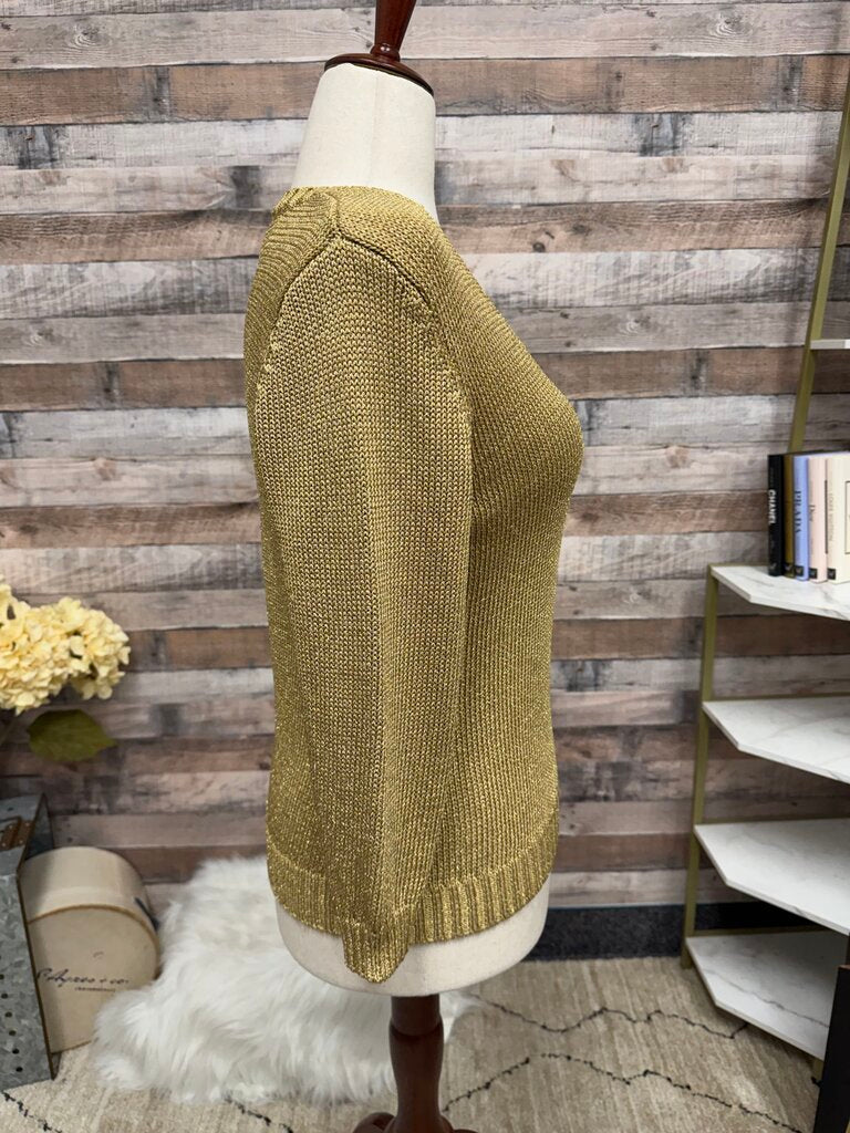 Lauren Ralph Lauren gold metallic knit sweater v neck pullover