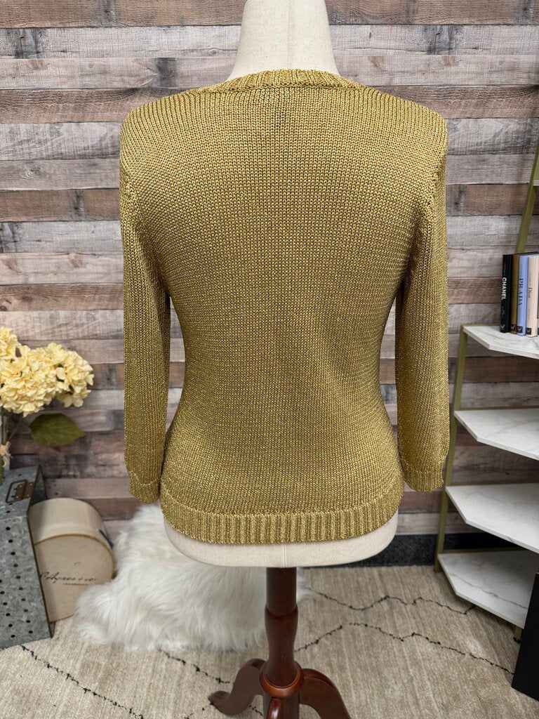 Lauren Ralph Lauren gold metallic knit sweater v neck pullover