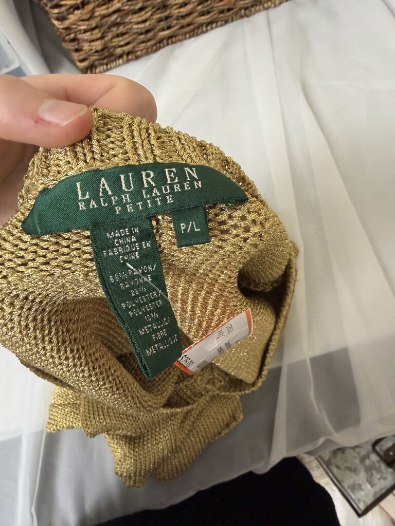 Lauren Ralph Lauren gold metallic knit sweater v neck pullover