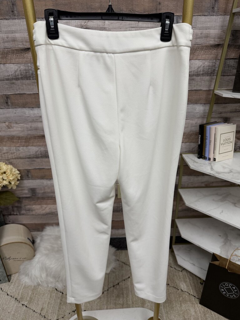 Calvin Klein white cropped pant with zipper pocket detail