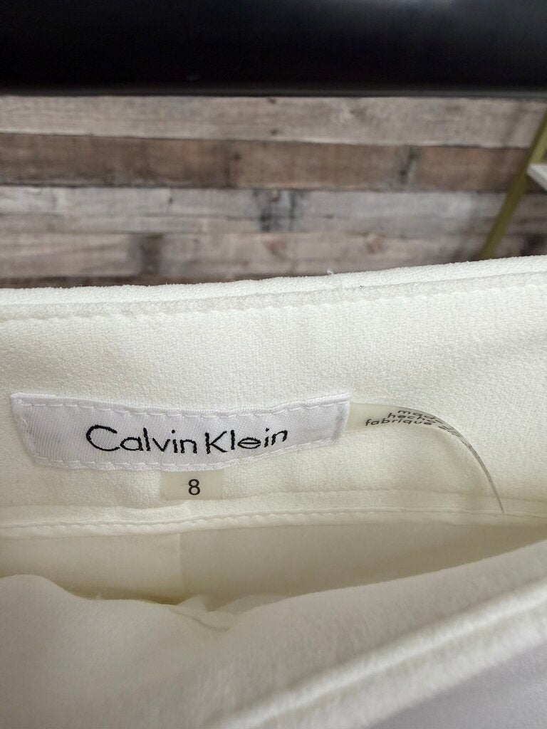 Calvin Klein white cropped pant with zipper pocket detail