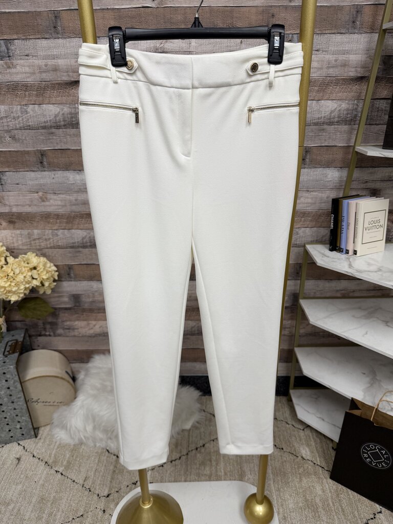 Calvin Klein white cropped pant with zipper pocket detail