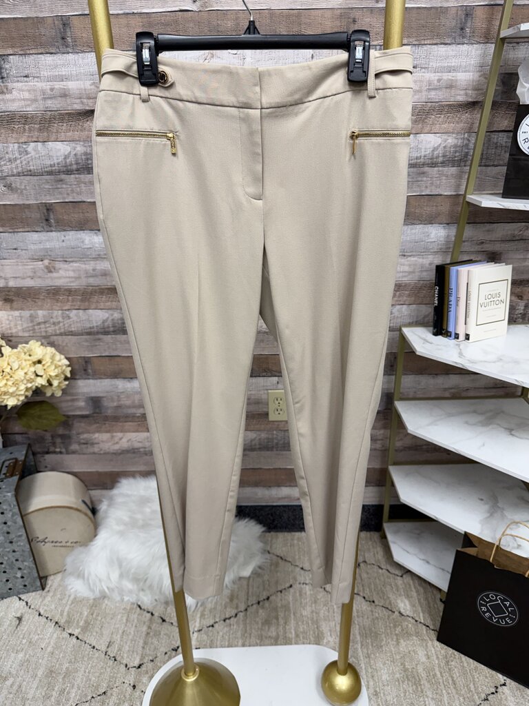 Calvin Klein beige straight leg dress pant with zip pockets